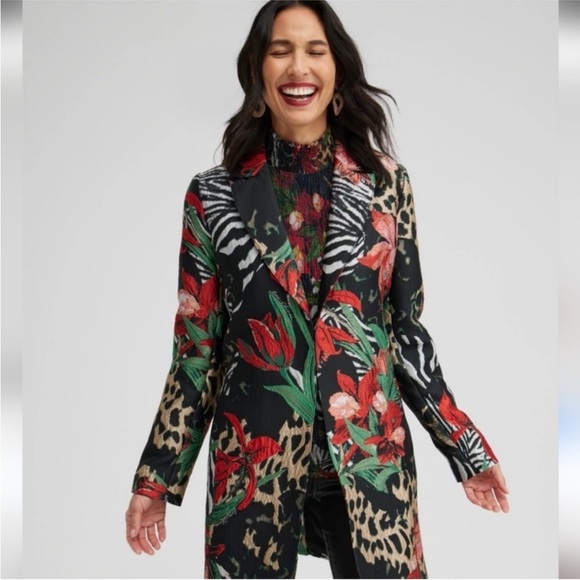 Chico's Jackets & Blazers - Chico's Multicolor Floral and Animal Print Jacquard Jacket Black Red